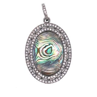 Double Layer Oval Diamond and Stone Pendant