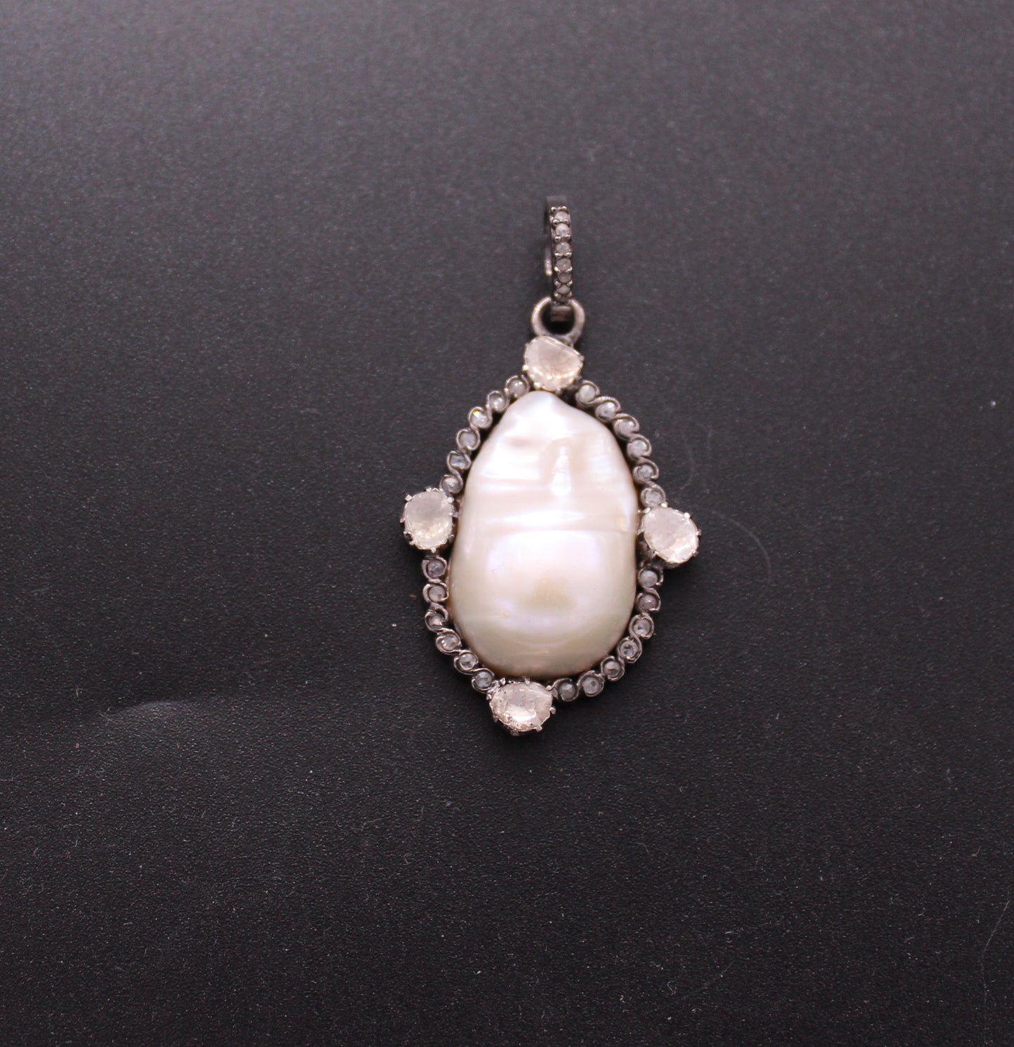 Diamond With Pearl and Gemstone Pendant