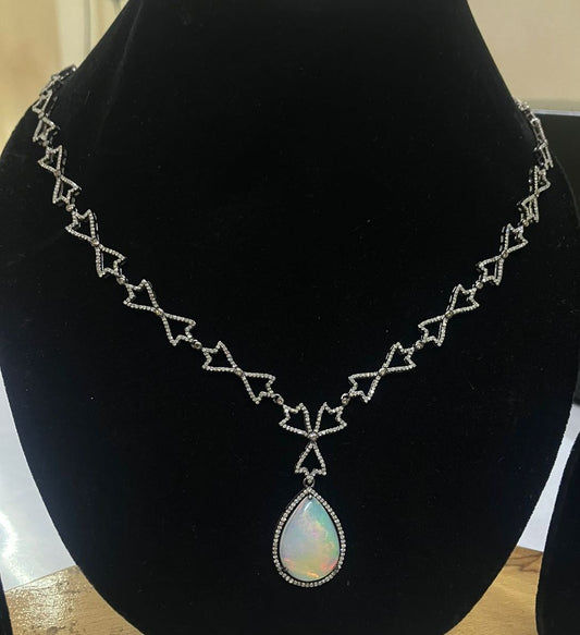 Drop Opal Diamond Necklace
