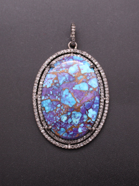 Double Layer Oval Diamond and Gemstone Pendant