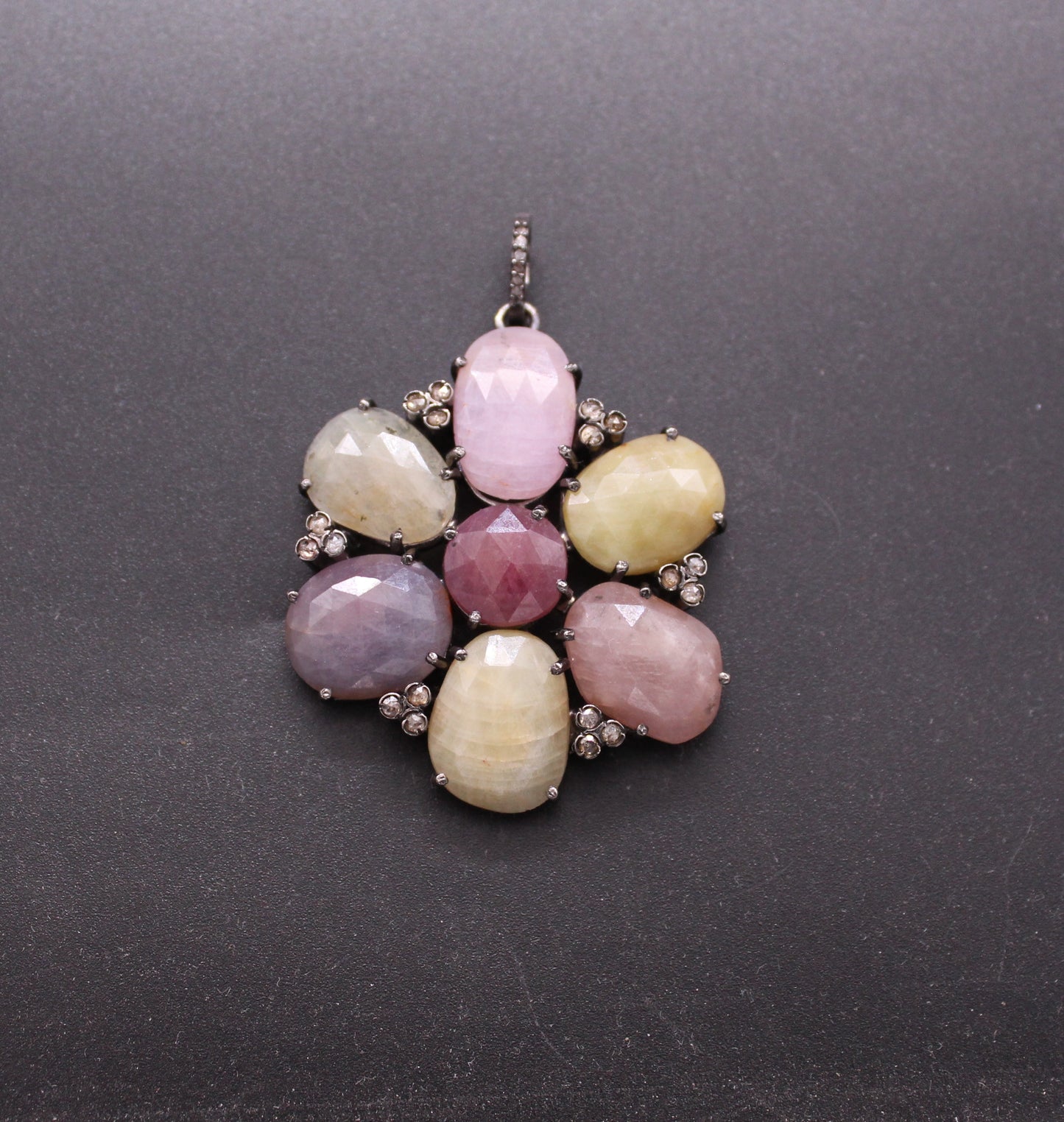 Flower Diamond and Multi Sapphire Pendant