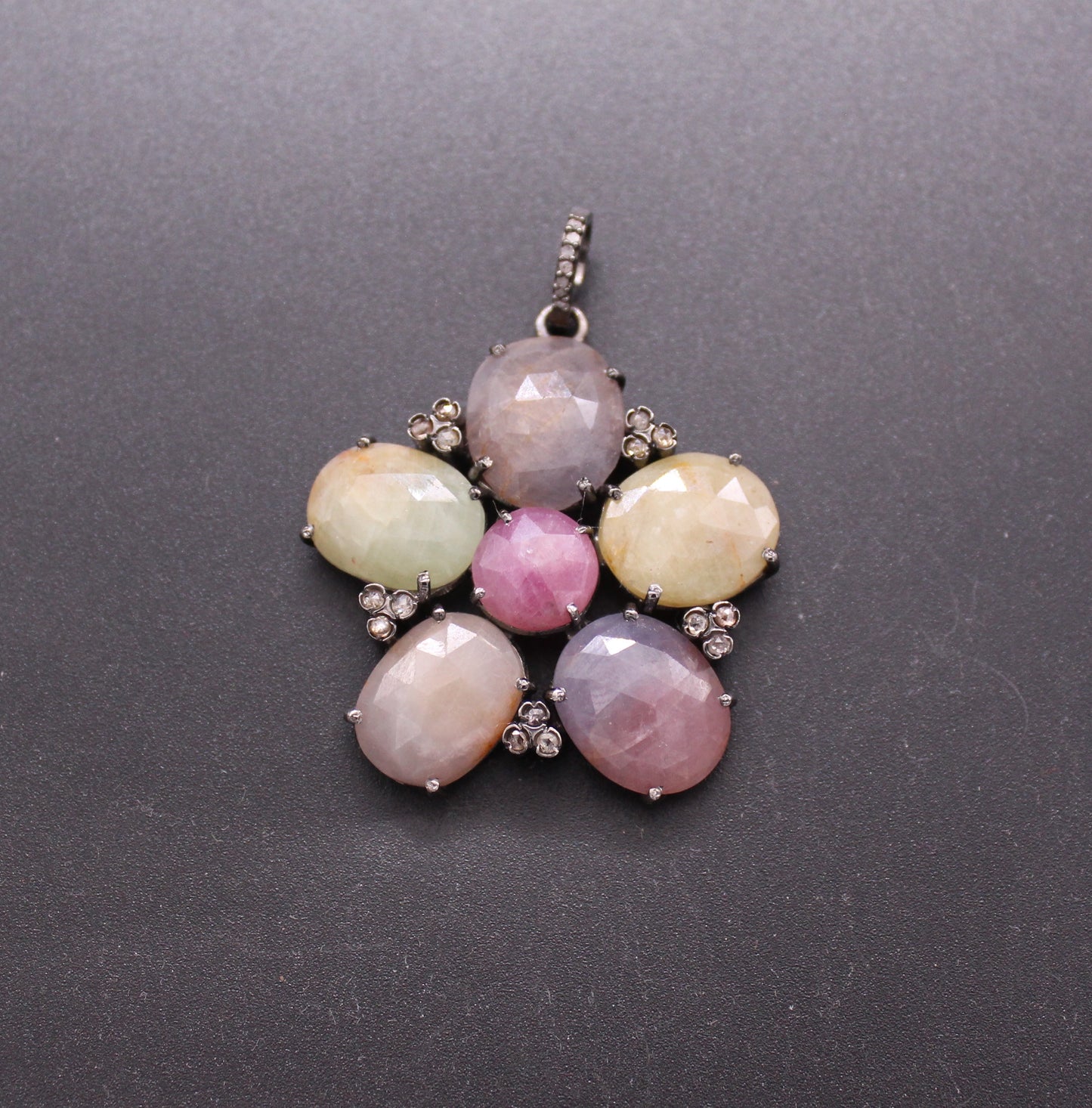 Flower Diamond and Multi Sapphire Pendant