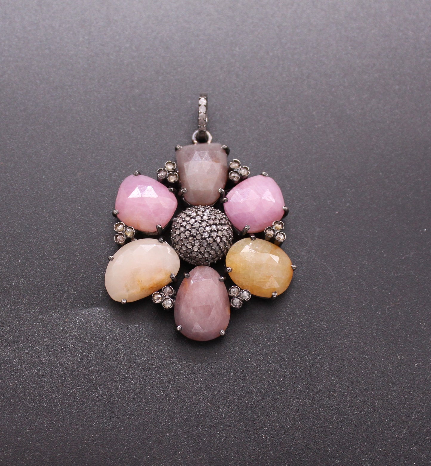 Flower Diamond and Multi Sapphire Pendant