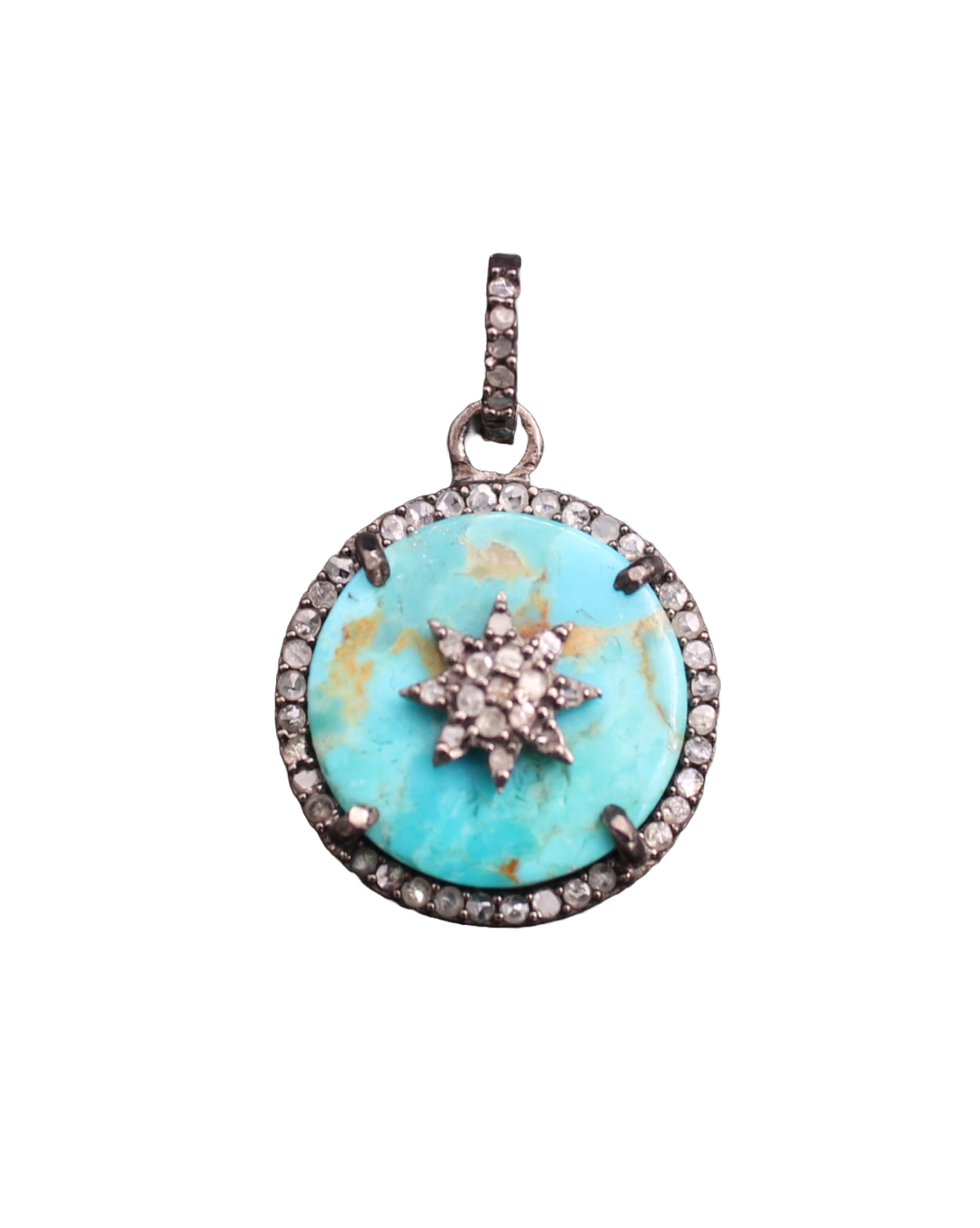 Small Round Turquoise Star Diamond Pendant