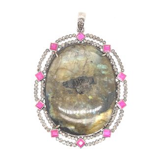 Round Two layer Diamond and Gemstone Pendant