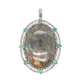 Round Two layer Diamond and Gemstone Pendant