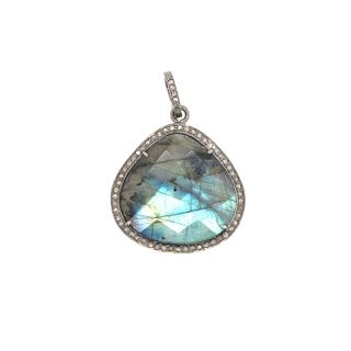 Labradorite Stone Diamond Pendant