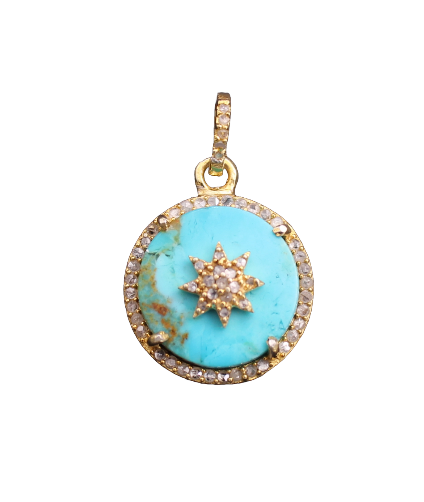 Small Round Turquoise Star Diamond Pendant