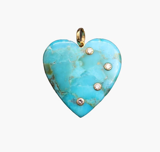 Heart Diamond and Turquoise Pendant