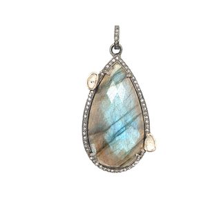 Labradorite Stone Diamond Pendant