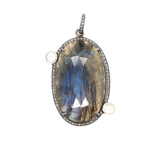 Labradorite Stone Diamond Pendant