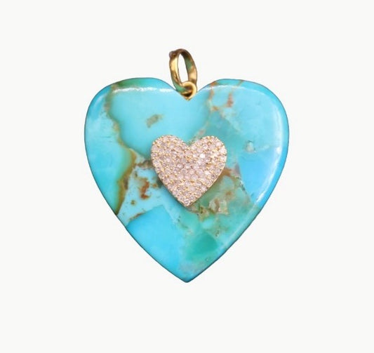 Turquoise Heart Diamond Pendant in 14kt Gold
