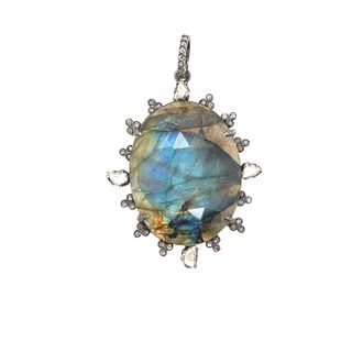 Labradorite Stone Diamond Pendant