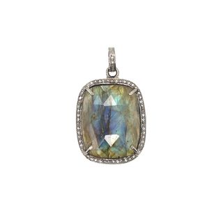 Labradorite Stone Diamond Pendant