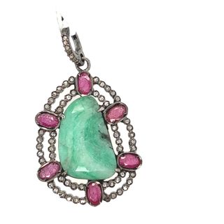 Round Two layer Diamond and Gemstone Pendant