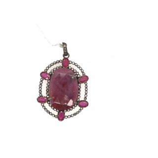 Round Two layer Diamond and Gemstone Pendant