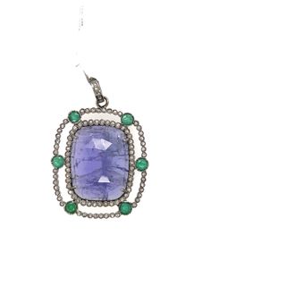 Round Two layer Diamond and Gemstone Pendant