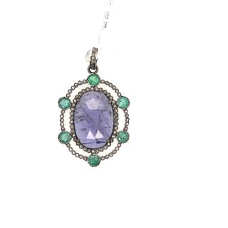 Round Two layer Diamond and Gemstone Pendant