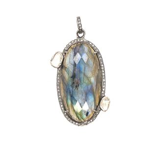 Labradorite Stone Diamond Pendant