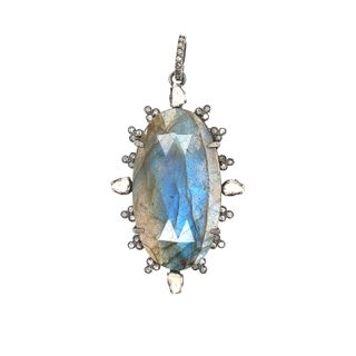 Labradorite Stone Diamond Pendant