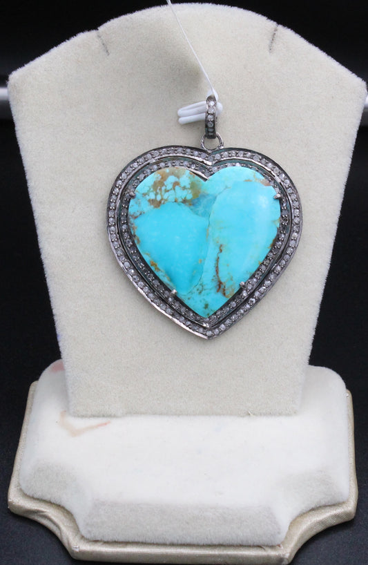 Double Row Heart Diamond & Gemstones Pendant