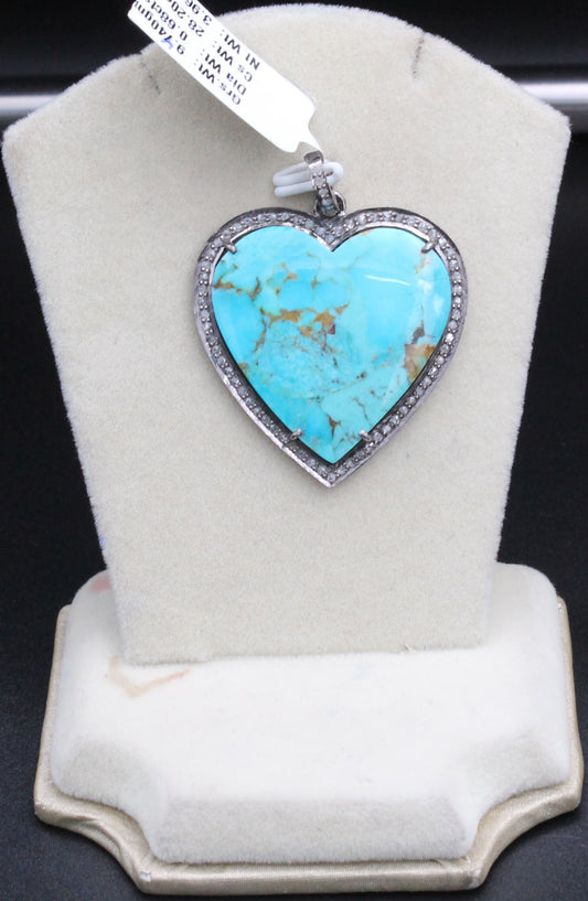 Single Row Heart Diamond & Gemstones Pendant