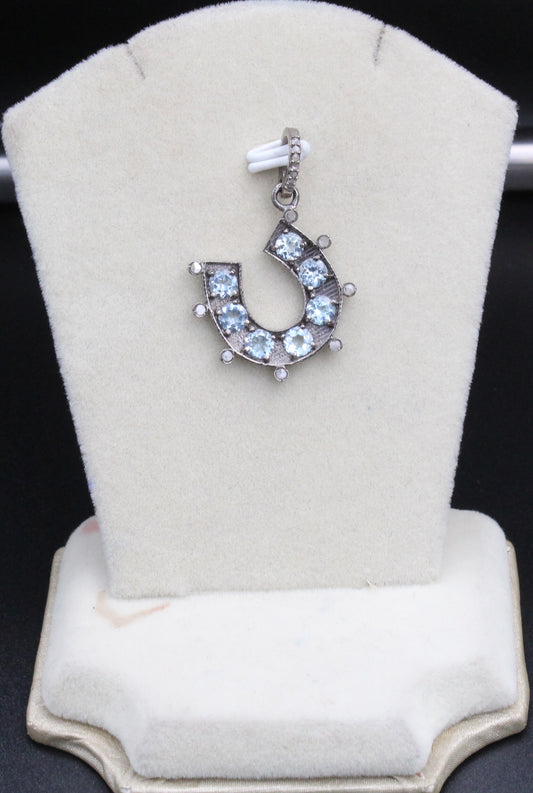 Small Horse shoe Diamond & Gemstone Pendant