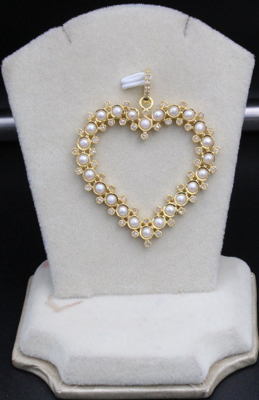 Open Heart Diamond & Pearl Pendant