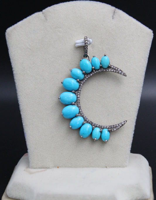 Crescent Moon Diamond & Gemstones Pendant