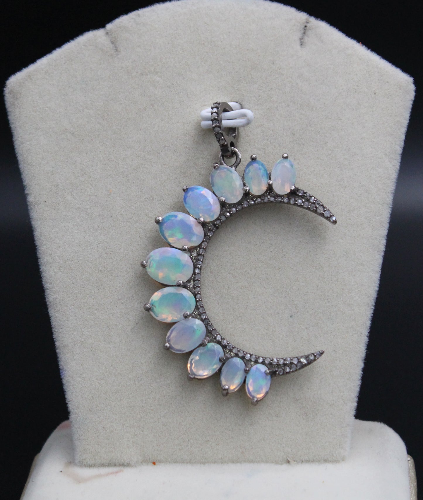 Crescent Moon Diamond & Gemstones Pendant