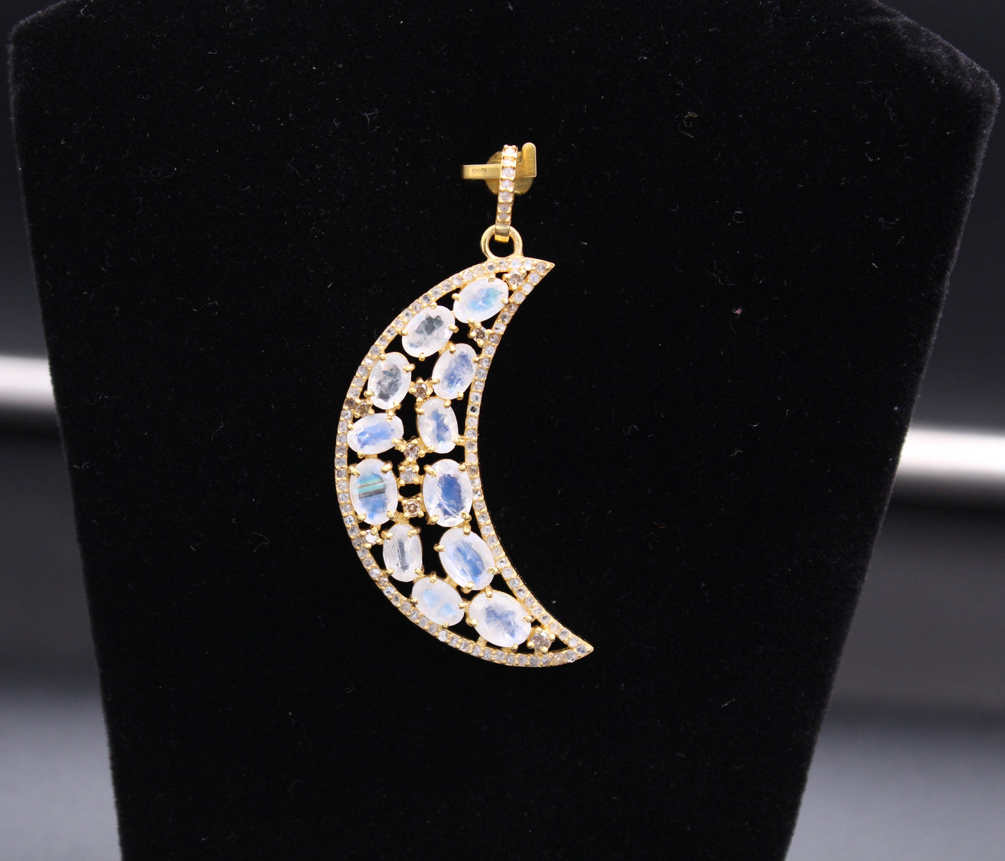 Crescent Moon Diamond & Gemstones Pendant