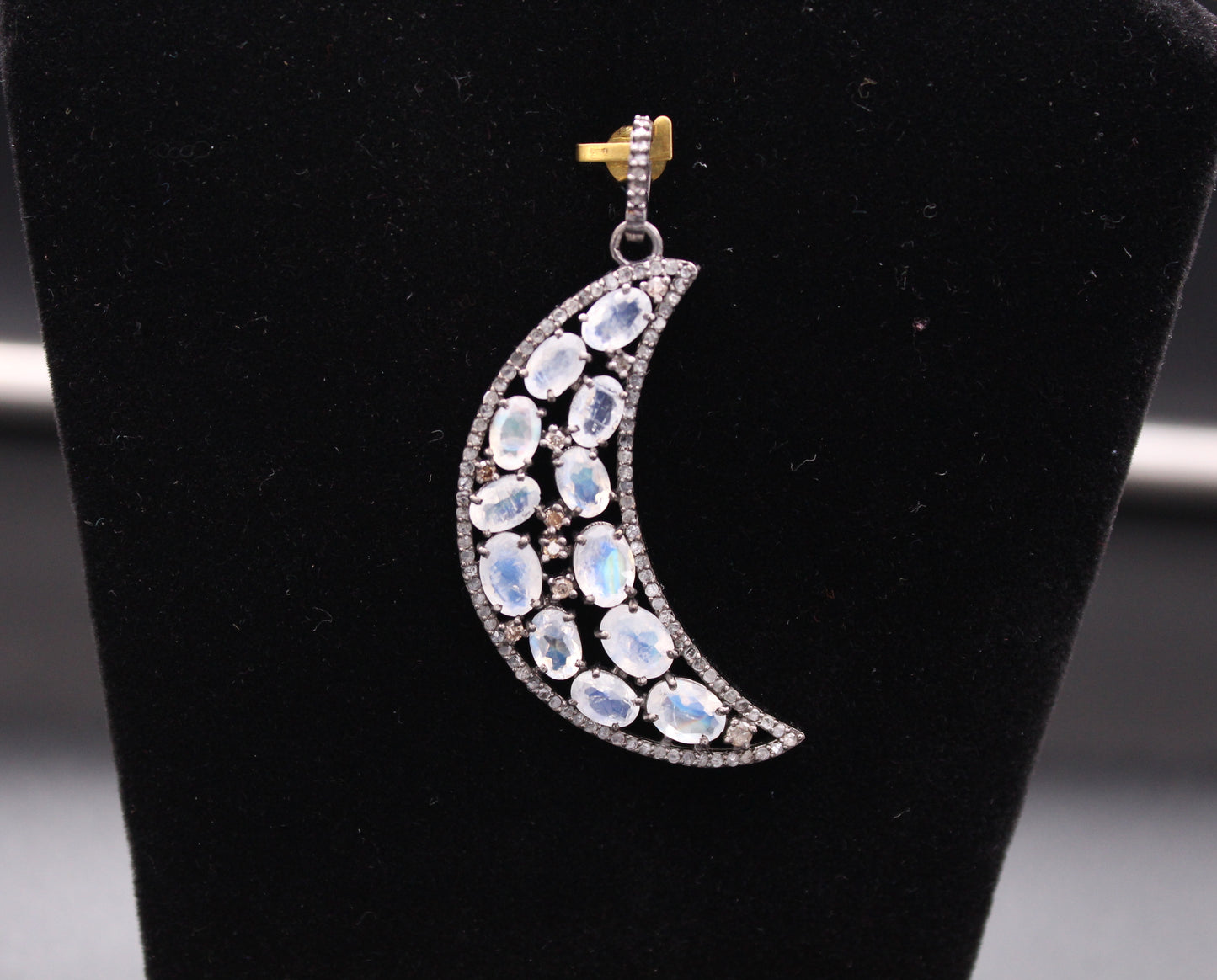Crescent Moon Diamond & Gemstones Pendant