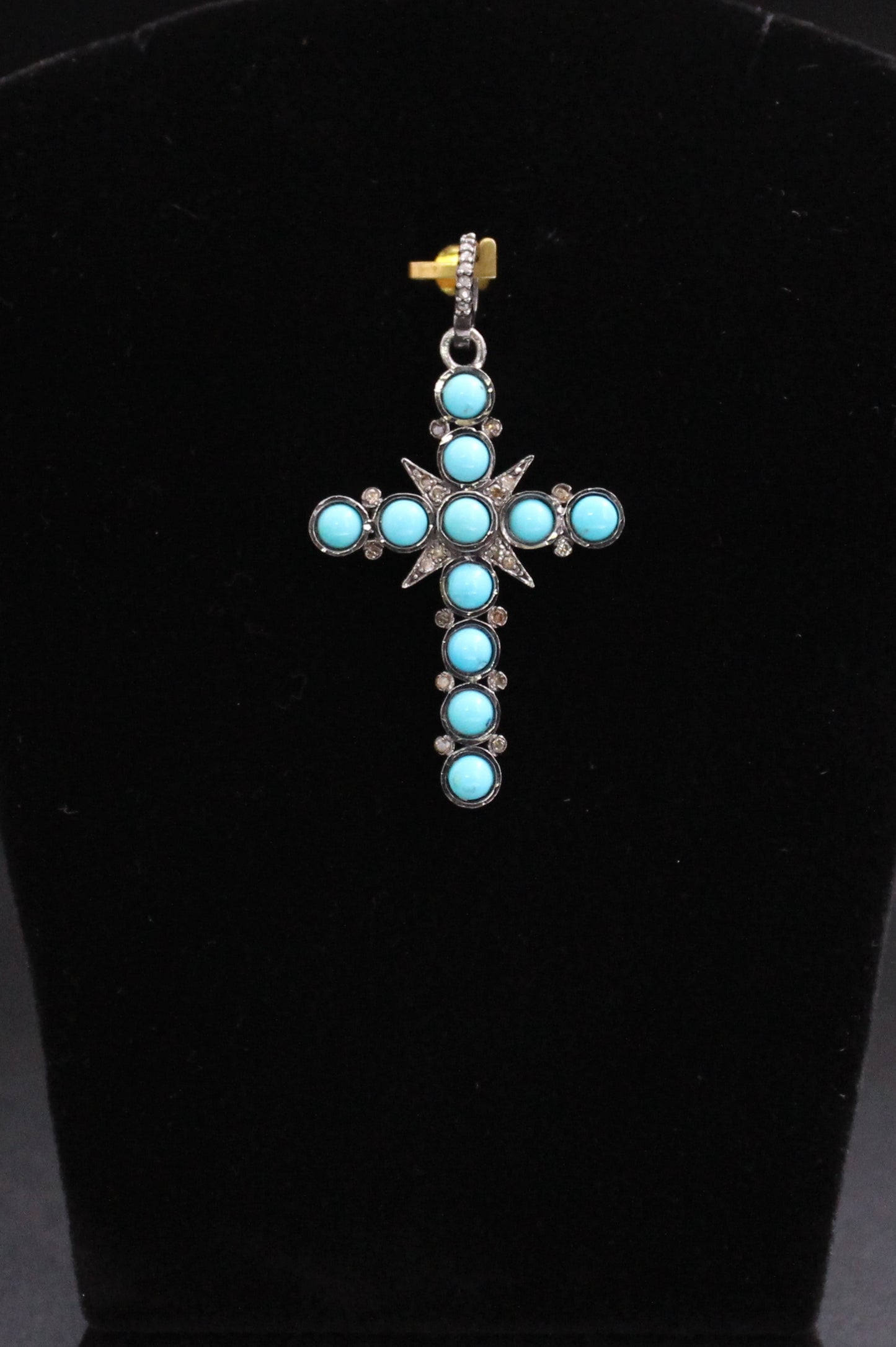 Small Cross Diamond & Gemstones Pendant