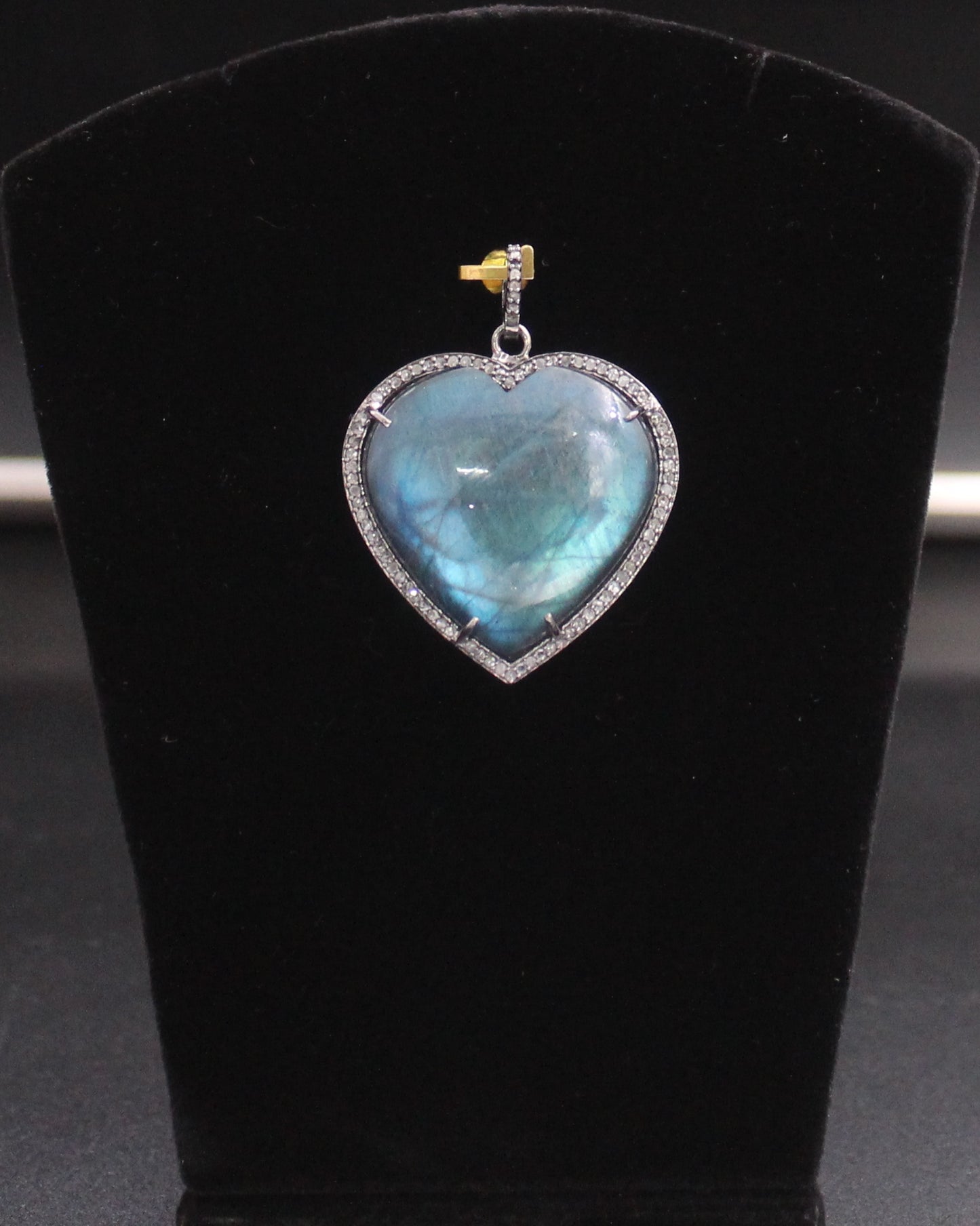 Single Row Heart Diamond & Gemstones Pendant