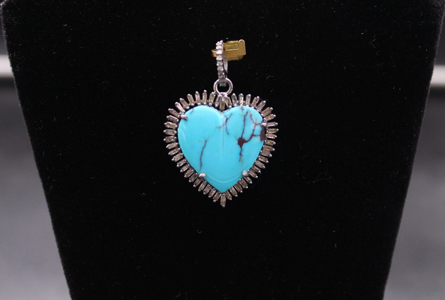 Heart Diamond Baguette & Turquoise Pendant