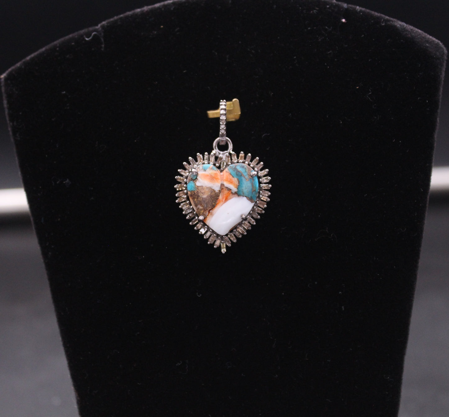 Heart Diamond Baguette & Turquoise Pendant