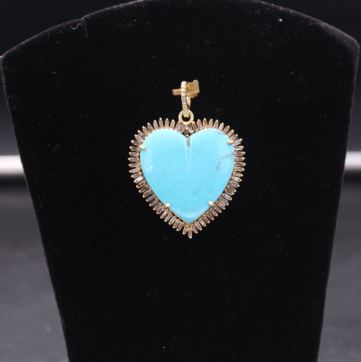 Heart Diamond Baguette & Turquoise Pendant