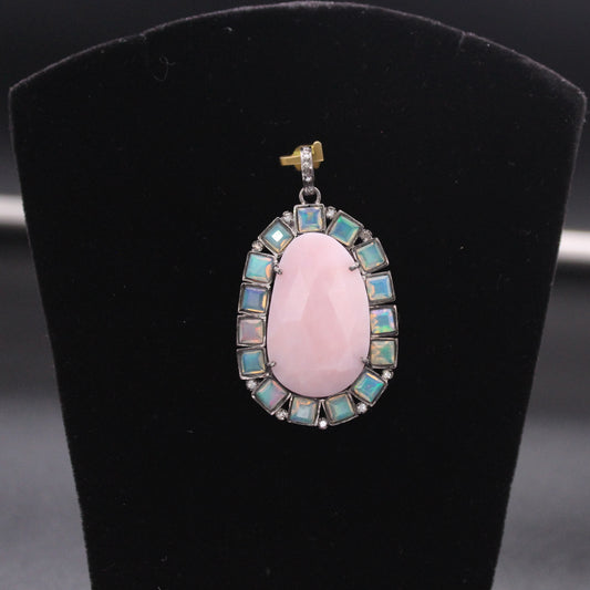 Flower Design Diamond Pendant With Opal & Pink Opal