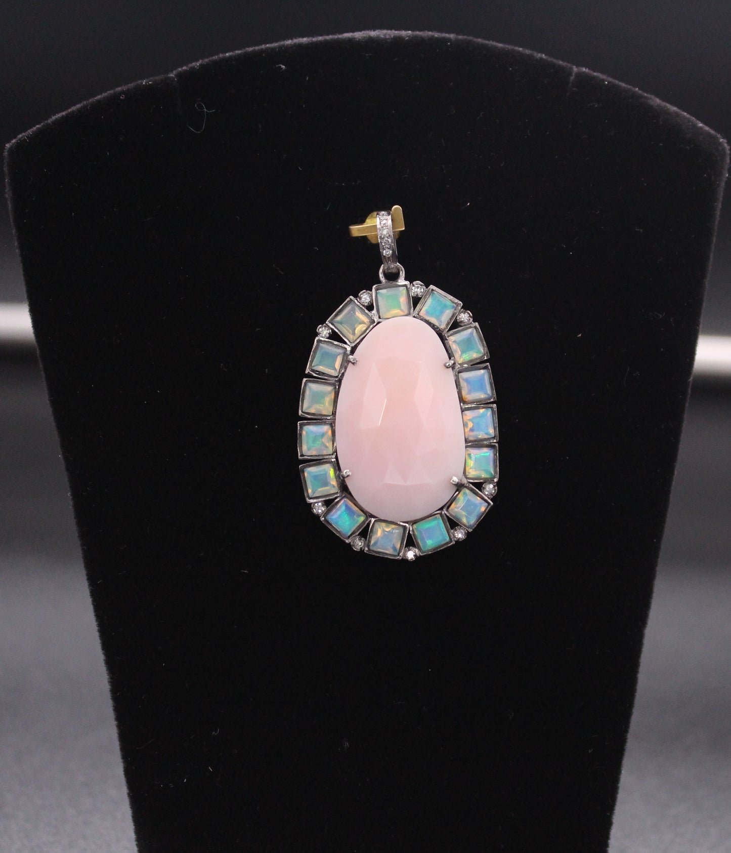 Flower Design Diamond Pendant With Opal & Pink Opal