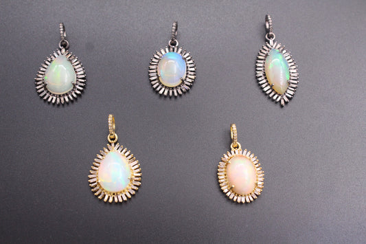 Round or Drop and Marquise Pendant with Baguette and Opal
