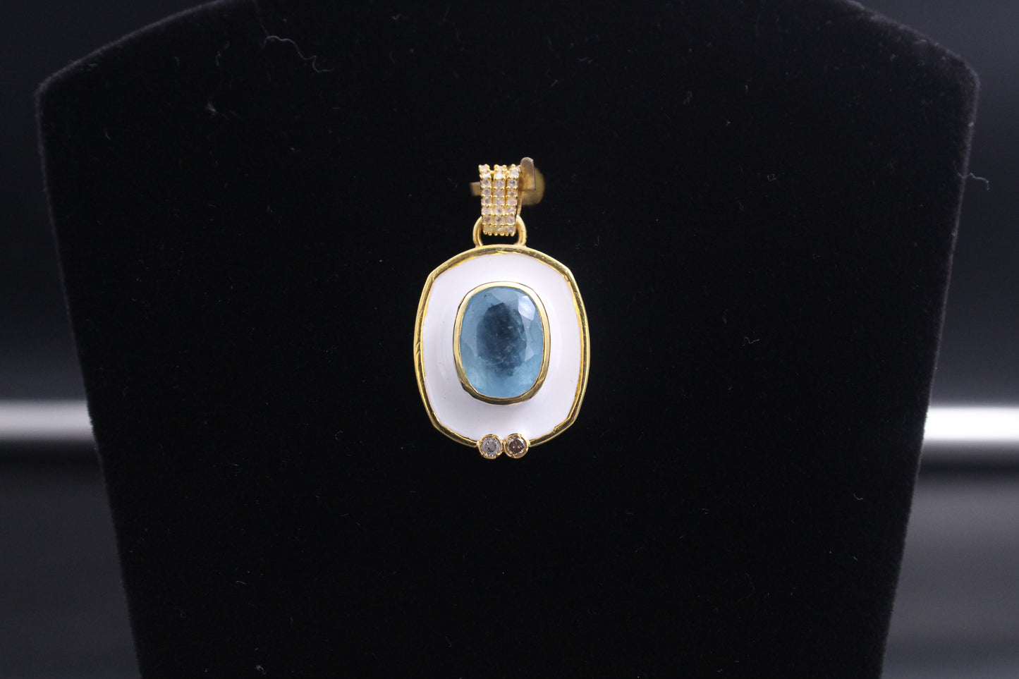 Rectangle Enamel with Stone Pendant