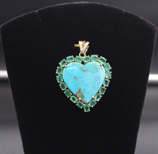 Heart Design Diamond Gold With Gemstone Pendent