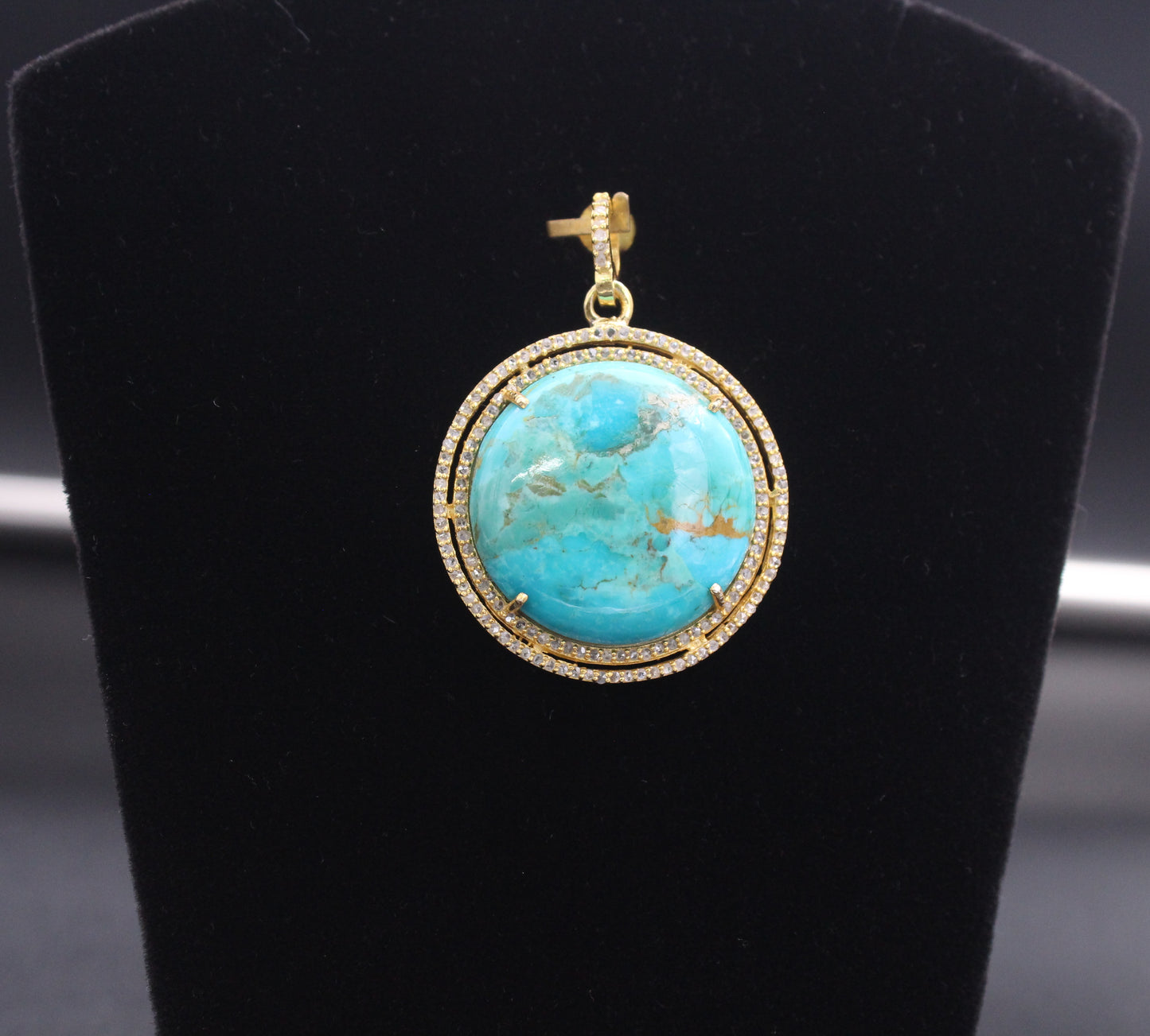 Double Raw Round Diamond & Turquoise Pendant