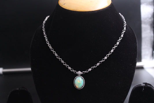 Round Opal Necklace with Diamond