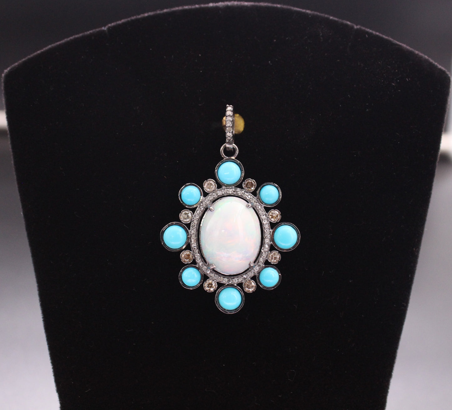 Flower Diamond & Opal With Gemstones Pendant