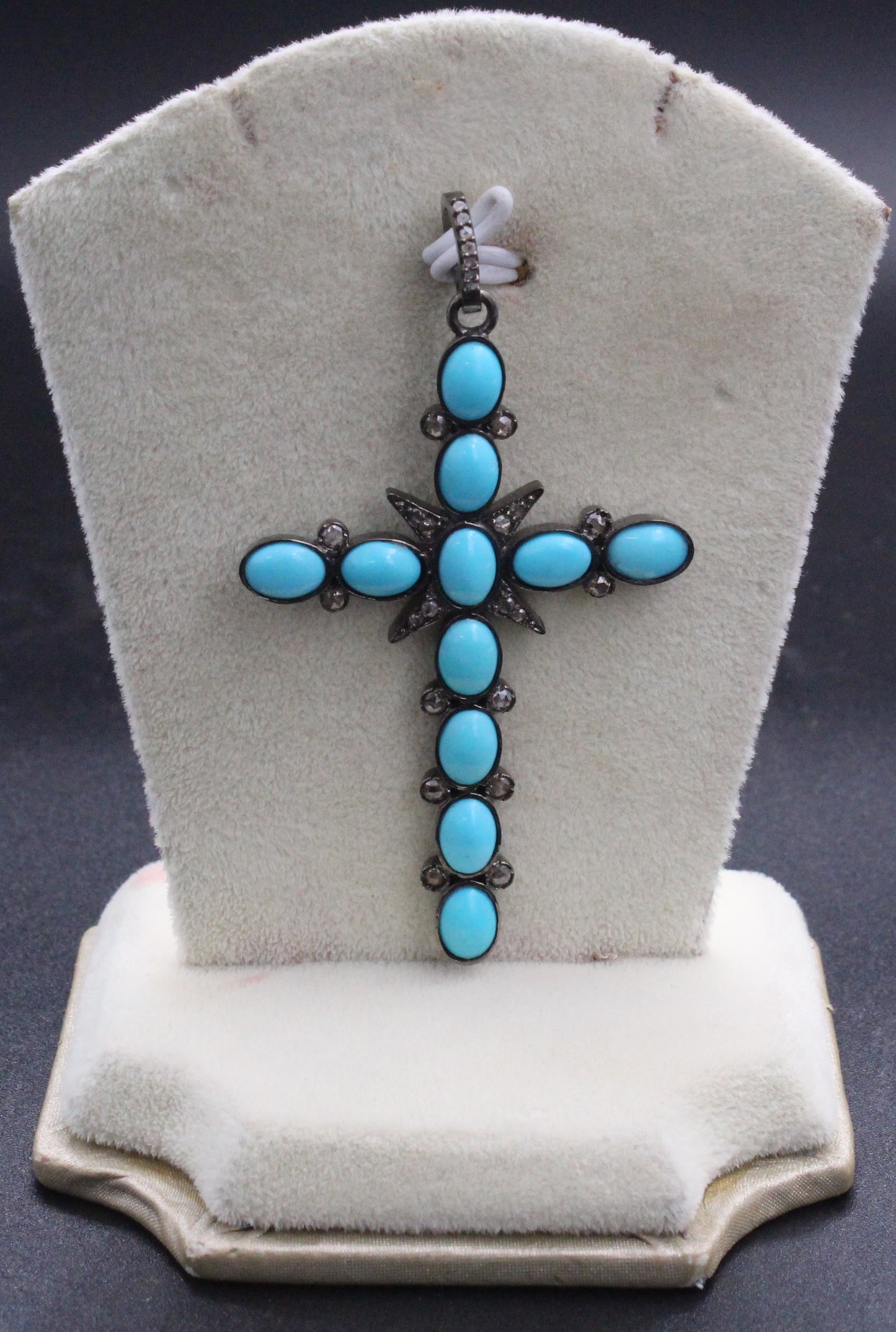 Cross Design Diamond Pendant with Turquoise
