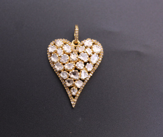 Heart Design Pendant with Diamond and Polki