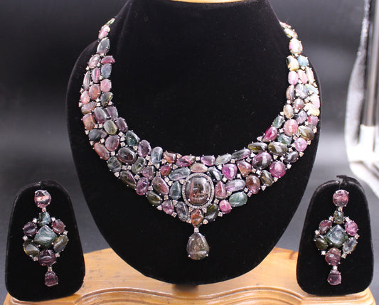 Multi Stone Necklace Set with Diamond