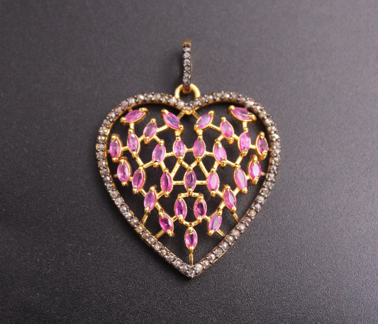 Heart Design Pendant with Diamond and Gemstone