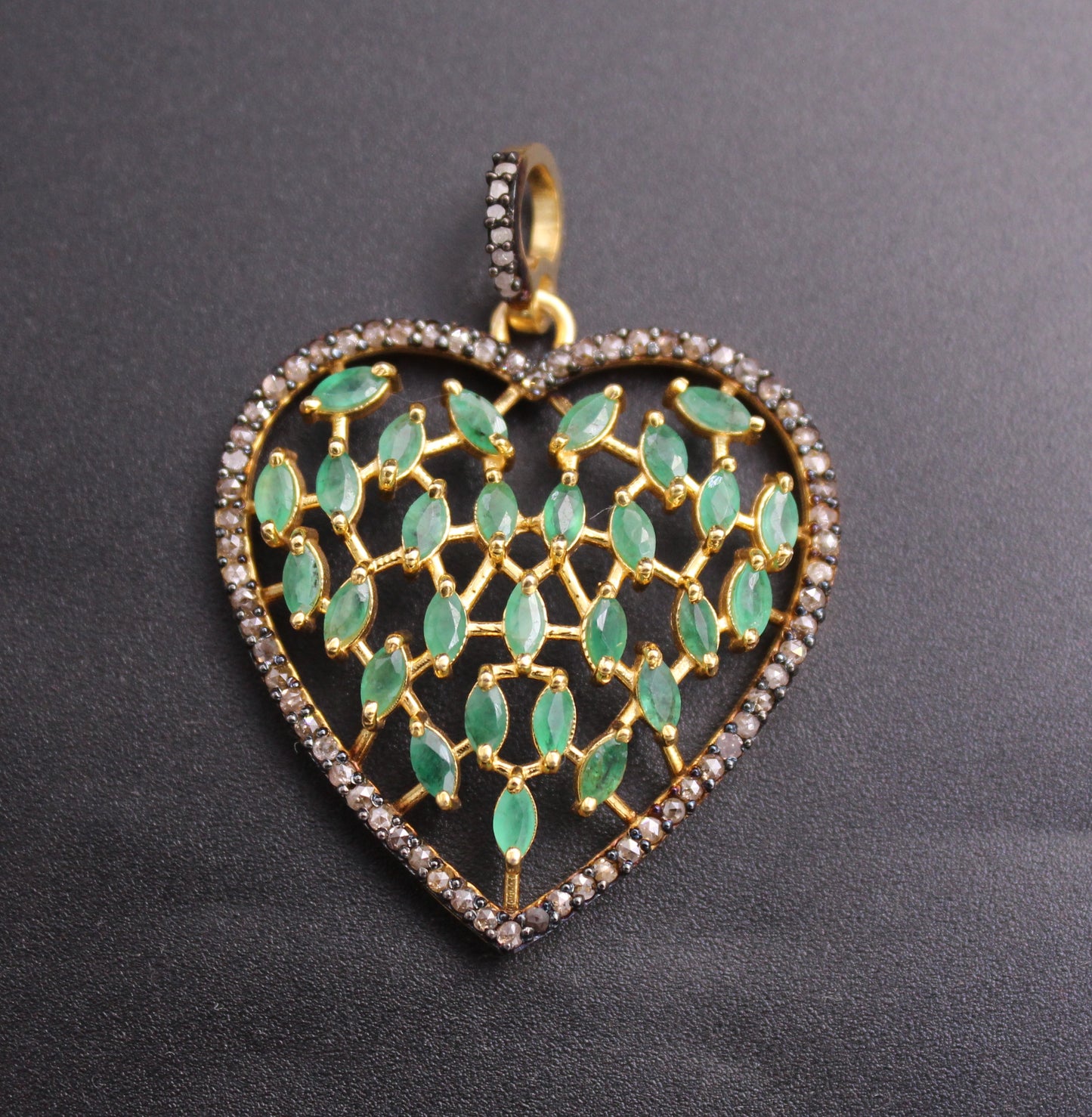 Heart Design Pendant with Diamond and Gemstone